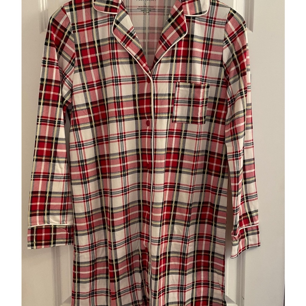 Tahari Notch Collar White / Holiday Plaid Sleepshirt Nightgown - NWT - Small - Picture 2 of 9